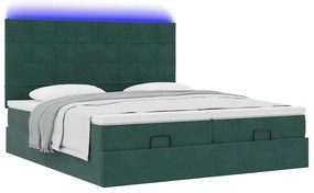 Estrutura de cama otomana com colchão verde escuro Veludo