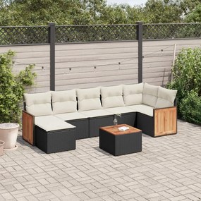 8 pcs conjunto sofás de jardim com almofadões vime PE preto