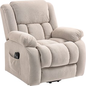 Poltrona elevatória elétrica com massagem e aquecimento, apoio para os pés, encosto reclinável, comando à distância e bolso lateral bege