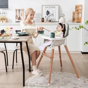 Cadeira refeição alta para bebe com bandeja Almofada de assento removível Arnês de 5 pontos 66 x 63 x 100 cm Cinzento