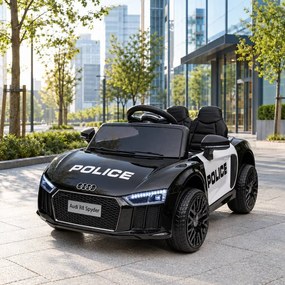 Carro elétrico para Crianças Audi R8 Policia 12V Rodas Espuma EVA, Assento couro ecológico Preto