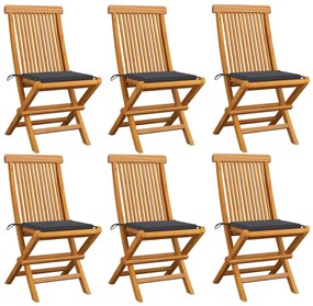 vidaXL Cadeiras de jardim c/ almofadões antracite 6 pcs teca maciça