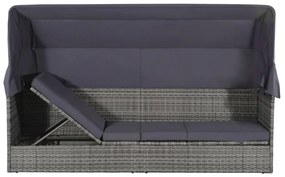 Espreguiçadeira de jardim com toldo 205x62 cm vime PE cinzento