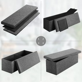 Banco com espaço de armazenamento 115x38x38cm dobrável cinza escuro