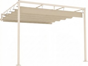 Pérgola de Parede para Jardim 3x3 m com Teto Retrátil Proteção UPF30+ e Drenagem Pérgola para Exterior Bege