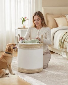 Cesto para roupa suja 60 L com tampa e pega 41 x 41 x 46 cm castanho camelo