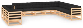vidaXL 11 pcs conj. lounge jardim c/ almofadões antracite pinho maciço