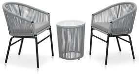 vidaXL 3 pcs conjunto de bistrô com almofadões vime PE cinzento