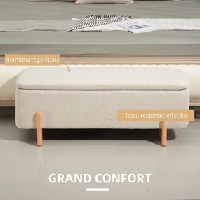 Banco-Baú de Arrumação, 111 x 44 x 44,5 cm, Arrumação Escondida, Creme