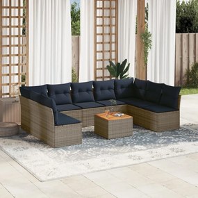 vidaXL 10 pcs conjunto sofás p/ jardim c/ almofadões vime PE cinzento