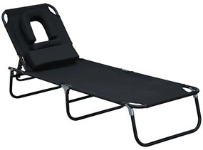 Outsunny Espreguiçadeira Jardim Espreguiçadeira de Praia Dobrável Encosto Ajustável 4 Posições Conforto Portátil 190x56x28 cm Preto | Aosom Portugal