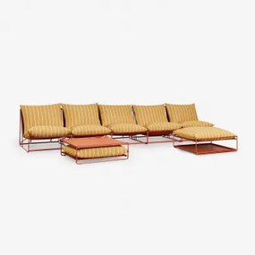 Conjunto De Sofá Modular Amaro De 5 Peças Com Mesa Lateral E Pufe Conversível Amarelo Mel - Vermelho Argila - Sklum
