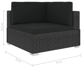 8 pcs conjunto lounge de jardim c/ almofadões vime PE preto