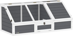 PawHut Casa para Tartarugas em Madeira sem Base com Tampas Articulada Porta Frontal com Pestilhas 120x55x50 cm Cinza Claro | Aosom Portugal