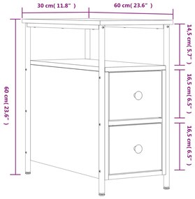 Mesa de cabeceira 30x60x60 cm derivados madeira carvalho fumado