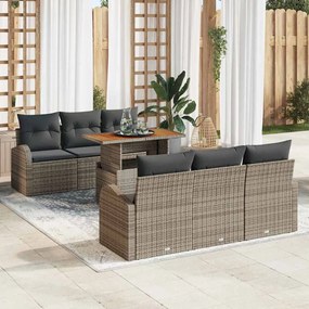 vidaXL Conjunto de Jantar para o Jardim de 7 Peças com Almofadas Cinza Rattan Acácia