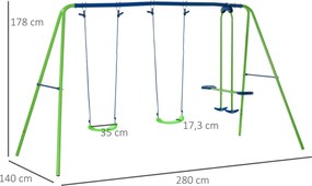 Conjunto de Baloiços de Jardim de Metal com Altura Ajustável Baloiços