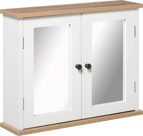 Armário de parede com espelho para casa de banho 56 x 14 x 46 cm, de 2 níveis, com 1 prateleira ajustável e 2 portas em branco