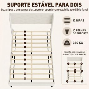 Cama Estofada 140x200 cm  (COLCHÃO NÃO INCLUIDO)  com Cabeceira Acolchoada com Abas em Veludo, Ripas de Madeira, Montagem Fácil, Bege