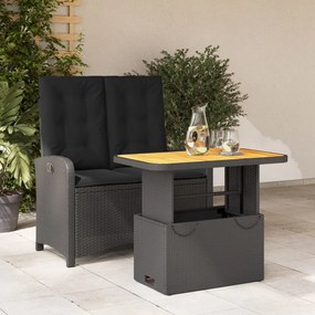 vidaXL 2 pcs conjunto de jantar p/ jardim c/ almofadões vime PE preto