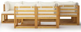 10 pcs conjunto lounge jardim c/ almofadões acácia maciça creme
