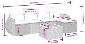 6 pcs conjunto sofás de jardim com almofadões vime cinzento