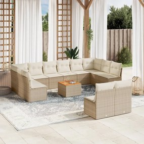 13 pcs conjunto de sofás p/ jardim com almofadões vime PE bege