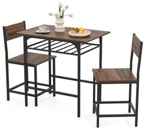 Conjunto de mesa de jantar de 3 peças, mesa retangular de madeira e cadeira para 2 pessoas, cinza