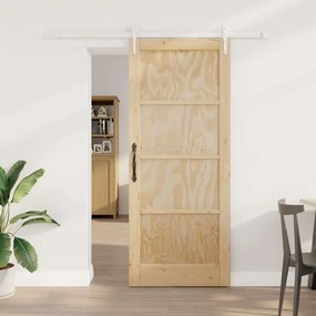 Porta Deslizante vidaXL com Conjunto de Hardware 83x202 cm Madeira Maciça de Pinho