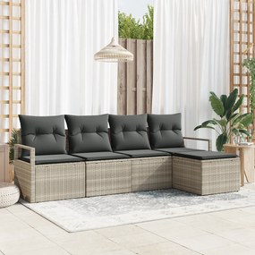 Conjunto de Sofás de Jardim 5 Peças com Almofadas Cinza Claro Rattan P
