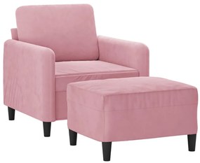 Poltrona com apoio de pés 60 cm veludo rosa