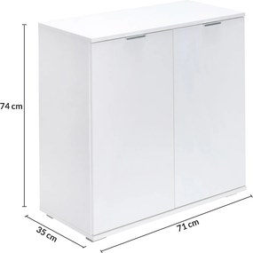 Aparador Alba com a prateleira ajustável em altura 71 x 74 x 35 cm Branco