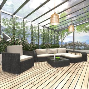 8 pcs conjunto lounge de jardim c/ almofadões vime PE preto