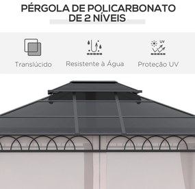 Outsunny Pérgola de Jardim 3,6x3m Pérgola de Exterior com Teto Duplo d