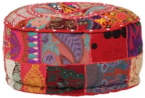 vidaXL Pufe de retalhos redondo algodão artesanal 40x20 cm vermelho