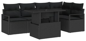 Conjunto de Sofá de Jardim de 6 Peças com Almofadas Preto Vime Sintéti