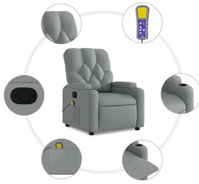 Poltrona de massagens reclinável tecido cinzento-claro