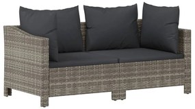 3 pcs conjunto lounge de jardim c/ almofadões vime PE cinzento