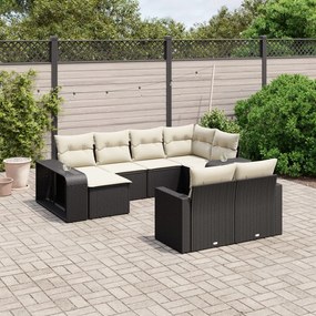 10 pcs conjunto sofás de jardim c/ almofadões vime PE preto