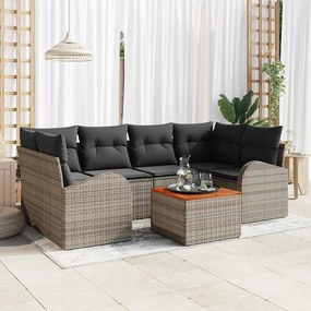 vidaXL Conjunto de Sofá de Jardim de 7 Peças com Almofadas Cinza Polyrattan Acácio