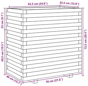 Vaso/floreira de jardim 70x40x72,5 cm pinho maciço castanho mel