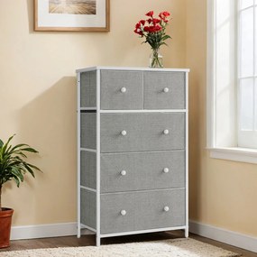 Cómoda, armário de arrumação com 5 gavetas tecido 30 x 56 x 93 cm cinza claro-branco