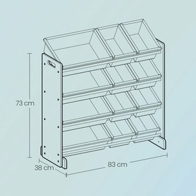 Estante para quarto infantil com 12 caixas de tecido 83 x 38 x 78 cm branca