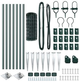 Cerca Euro com 7 postes em pique, 0,8x10m, em aço galvanizado verde.