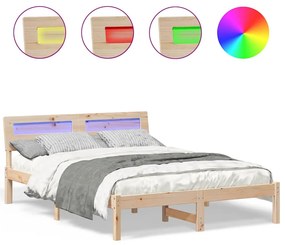 Estrutura da Cama com luzes de tira LED com cabeceira Castanho 120 x 2