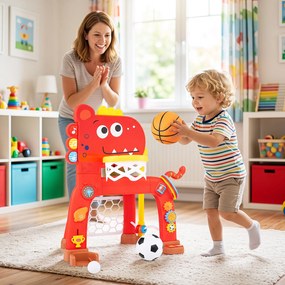 Centro Desportivo Infantil 4 em 1, 56 x 39 x 62-70 cm, Altura Regulável, Vermelho