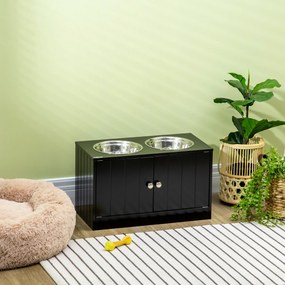 Comedouro elevados para cães e gatos, suporte para duas tigelas, 60 x 30 x 35,5 cm, inclui duas tigelas de 2 litros em aço inoxidável