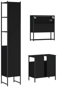 3 pcs conjunto móveis casa de banho derivados de madeira preto