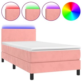 Cama box spring c/ colchão/LED 90x190 cm veludo rosa