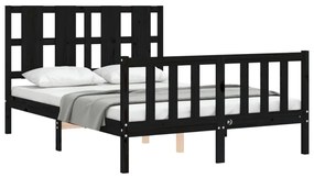 Estrutura de cama com cabeceira 140x190 cm madeira maciça preto